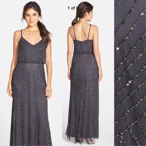 New Adrianna Papell beaded blouson Art Deco gown